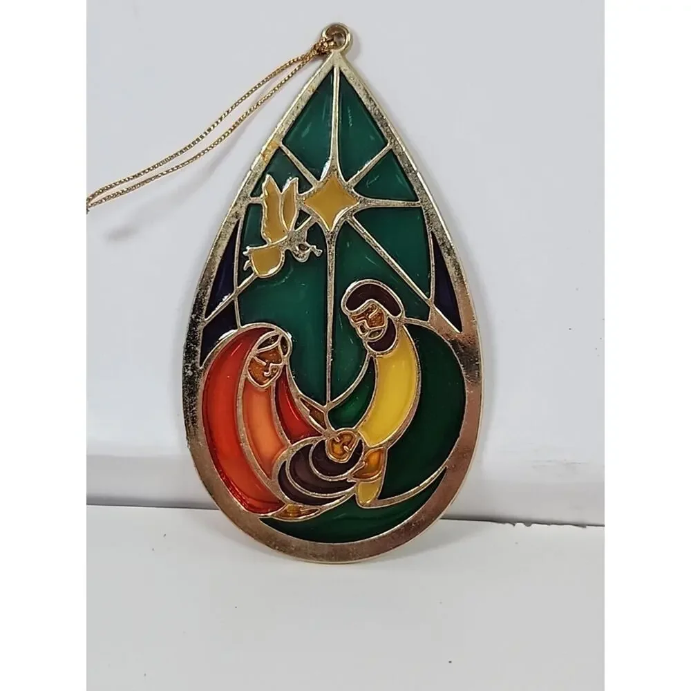 Holy Family Nativity Suncatcher Joseph Mary Jesus Christmas Ornament Gold Tone - Picture 3 of 4